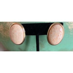 Picture Jasper pierced earrings framed in Gold plate, Vintage